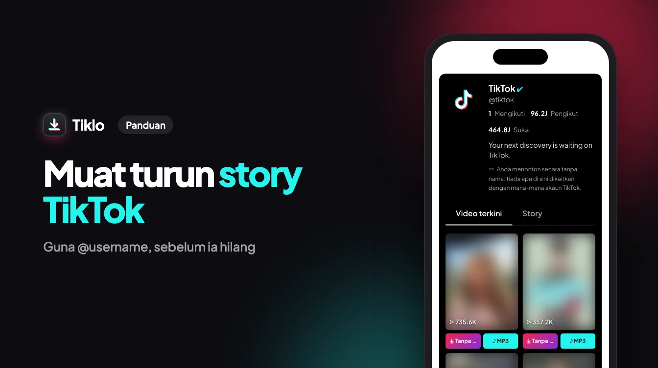 Halaman Tiklo untuk muat turun story TikTok dipaparkan pada skrin telefon pintar
