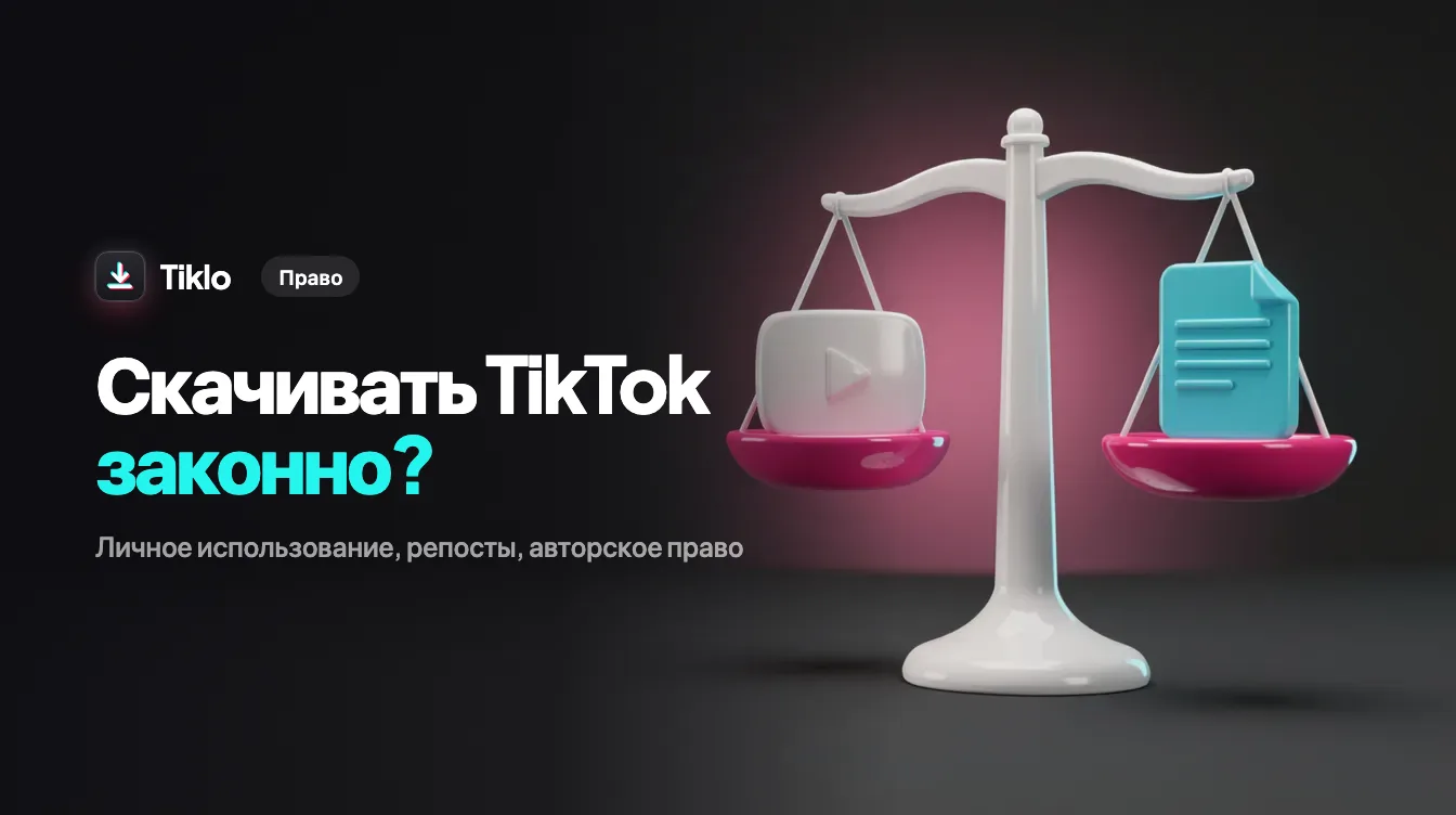 Смартфон показывает видео TikTok рядом со значком загрузки и чек-листом